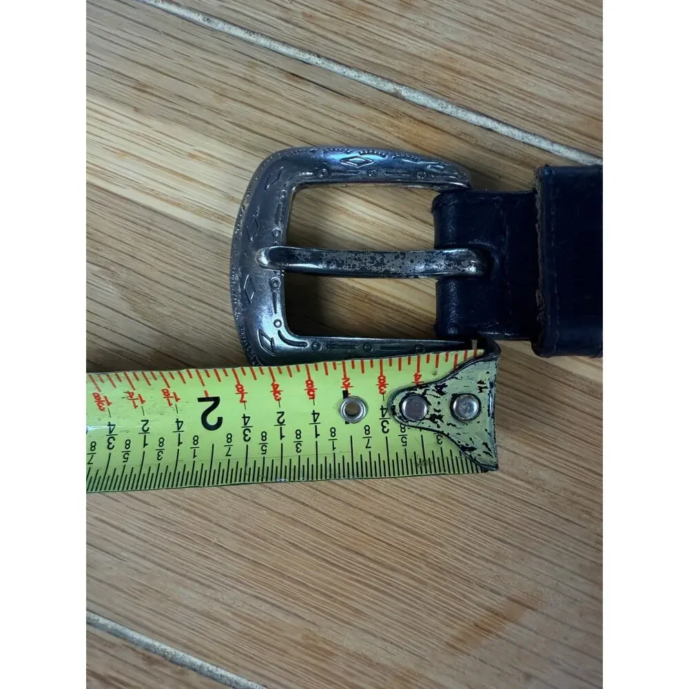 Fossil Black Leather Western Belt Size L Ornate Silver Buckle 40.5